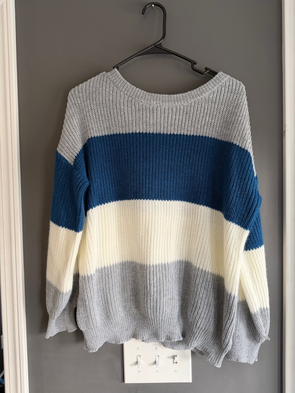 Miracle Striped Crewneck Sweater - Blue, Cream & Gray